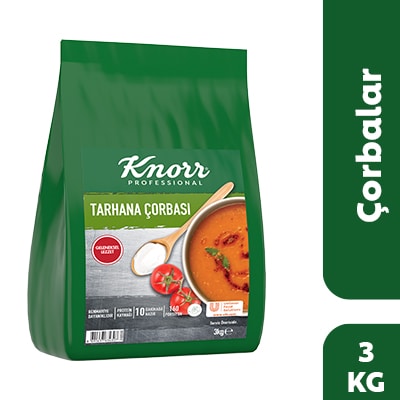 Knorr Tarhana Çorbası 3KG - Geleneksel lezzetiyle 10 dakikada hazır Knorr Tarhana Çorbası, menülerinizin vazgeçilmezi olacak. Bir paket Knorr Tarhana Çorbası ile 160 porsiyon çorba elde edebilirsiniz.